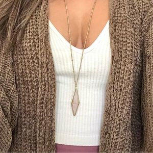 Caged Rose Quartz Necklace in Geometric Pendant